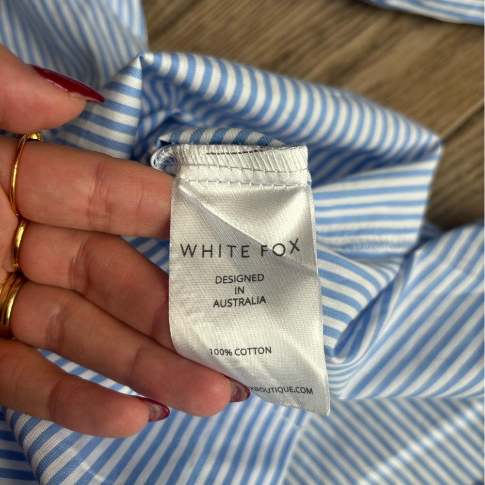 White Fox Boutique Always About Us Striped Button Up Shirt Light Blue Size S/M - Picture 12 of 15